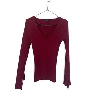 Guess Los Angles Red Ribbed Ribbon V-Neck Knit Sweater Size Large